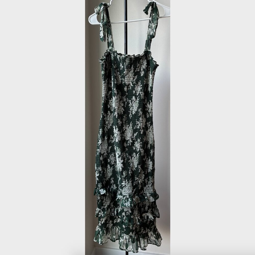 Abercrombie & Fitch Green Floral Ruffle Tie Strap Midi Dress - Size M - Picture 3 of 13